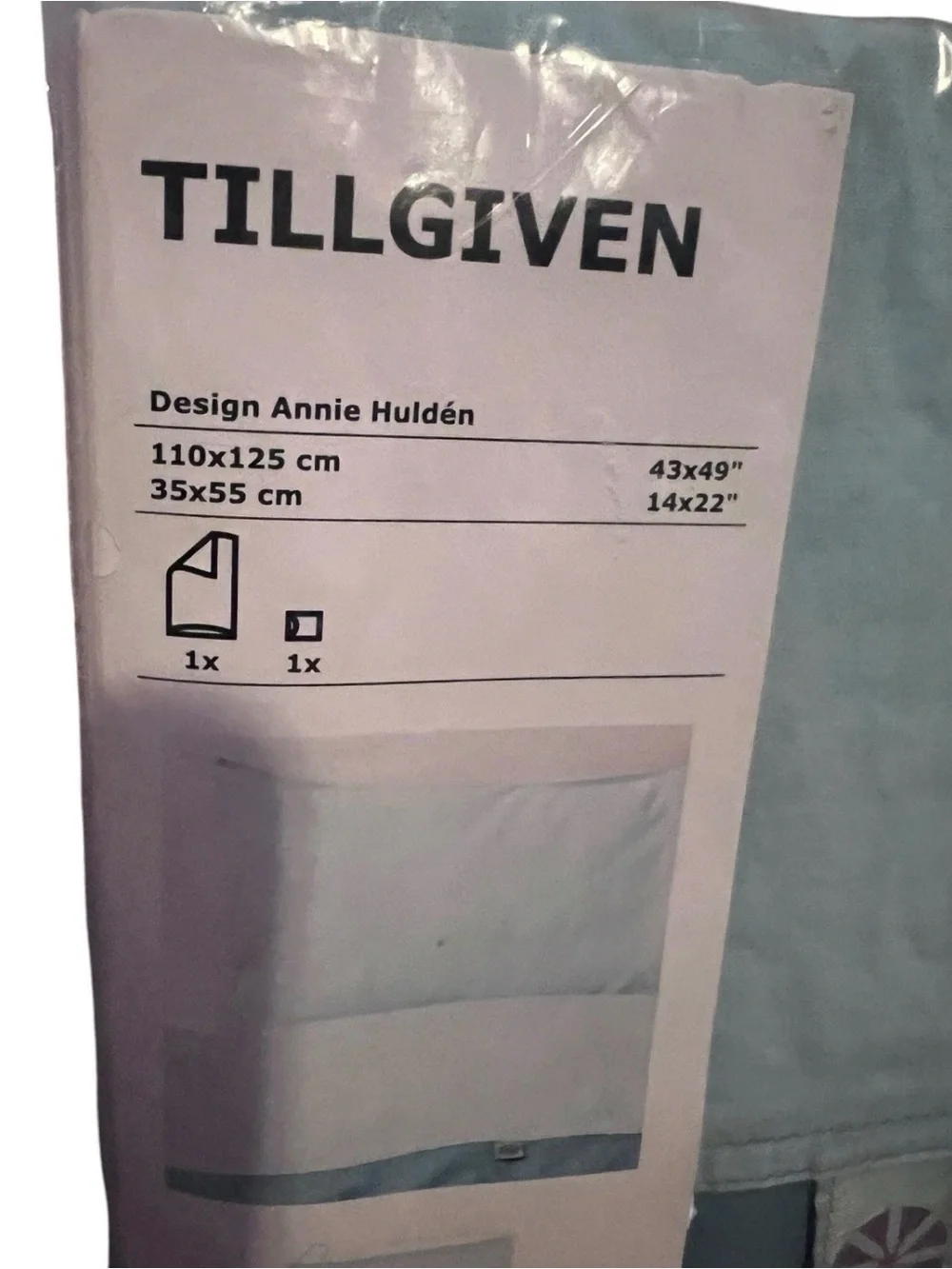 IKEA TILLGIVEN Turquoise Blue Crib Bedding Set New Duvet & Pillowcase Cotton